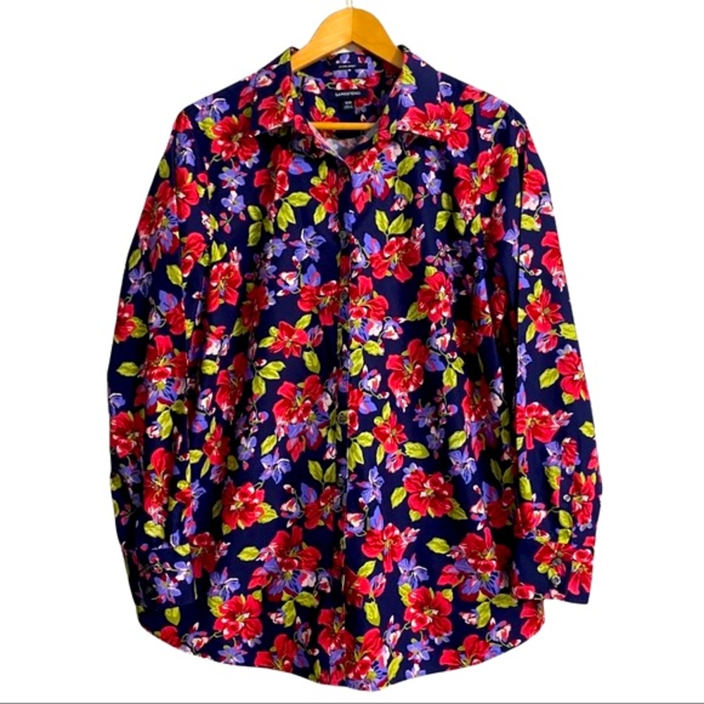 Lands’ End Navy Blue & Bright Floral Button Down Shirt Size 18W